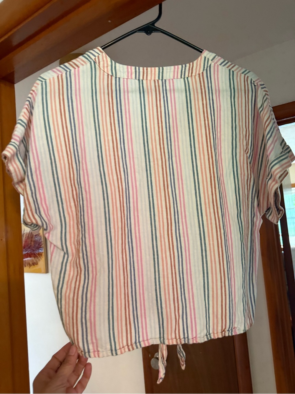 GAP Pink, Coral & Blue Striped Tie-Front Blouse - Picture 3 of 4